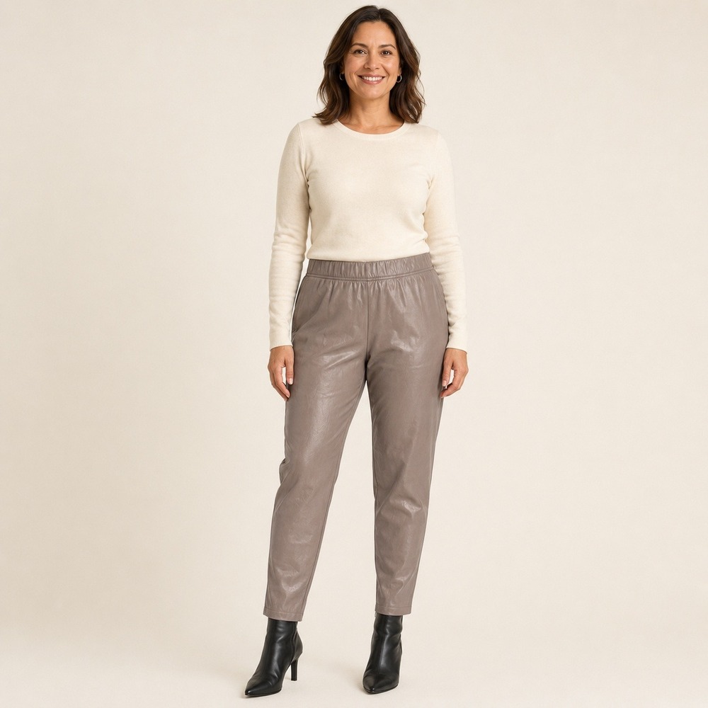 Old Navy Women's Large Taupe Faux Leather High Rise Pull-On Tapered Pants